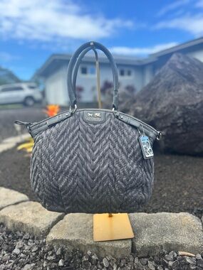 Coach 70th Anniversary Quilted Satchel Gray Nylon Leather 18634